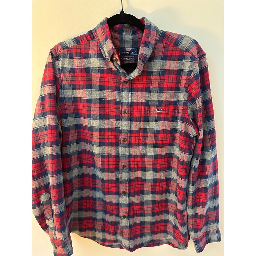 Vineyard Vines Classic Fit Tucker Shirt Mens Red Blue Plaid Button Down M
